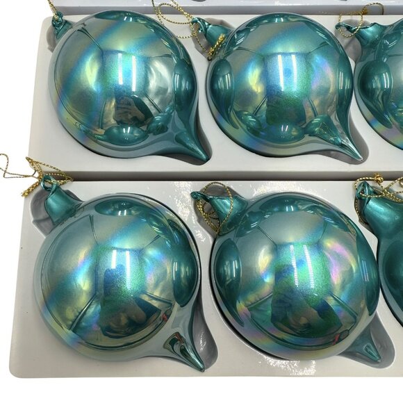 11 Jim Marvin Teal Blue Iridescent Glass Teardrop Ball Ornaments Bubblegum Lot - Picture 5 of 9